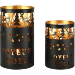 Dekoratief | Set 2 Waxinelichthouders 'Joyeux No?l', zwart/goud, metaal, 12x12x20cm | A258198 Dekoratief | Set 2 Waxinelichthouders 'Joyeux No?l', zwart/goud, metaal, 12x12x20cm | A258198