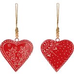 Dekoratief | Hanger hart, rood/wit, metaal, 11x3x11cm, set van 2 stuks | A258271