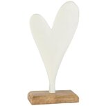 Dekoratief | Deco hart op voet, wit, aluminium/hout, 11x5x21cm | A258277
