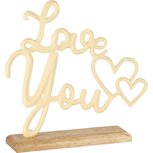 Dekoratief | Deco 'Love You', wit/naturel, aluminium/hout, 24x5x25cm | A258282