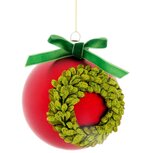Dekoratief | Hanger bal m/krans, rood/groen, glas, 8x8x8cm | A259010