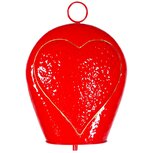 Dekoratief | Hanger bel m/hart, rood/goud, metaal, 16x6x22cm | A259034