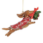 Clayre & Eef | Decoratie hanger Hond Bruin Rood 12x2x4 cm | 6PR5632 Clayre & Eef | Decoratie hanger Hond Bruin Rood 12x2x4 cm | 6PR5632