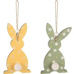 Dekoratief | Hanger bunny, groen/geel, hout, 7x12x1cm, set van 2 stuks | A250490 Dekoratief | Hanger bunny, groen/geel, hout, 7x12x1cm, set van 2 stuks | A250490