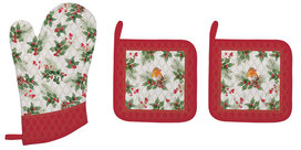 Dekoratief | Set 3 ovenwanten 'Christmas Berries', katoen, 20x30cm/20x20cm | A246025