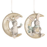 Clayre & Eef | Decoratie Hanger Konijnen (set 2) Grijs Goudkleurig 7x3x8 cm | 6PR5890 Clayre & Eef | Decoratie Hanger Konijnen (set 2) Grijs Goudkleurig 7x3x8 cm | 6PR5890