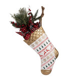 Clayre & Eef   | Decoratie Kerstsok Wit Goudkleurig 25x6x62 cm | 5Y1382