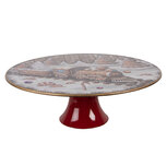 Clayre & Eef   | Taartplateau op voet Wit Rood ø 29x10 cm | 66400