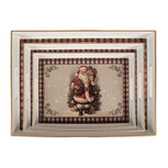 Clayre & Eef   | Decoratief Dienblad (set van 3) Beige Rood 40x30x4 / 35x25x4 / 30x20x4 cm | 66396