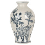 Clayre & Eef   | Vaas Wit Blauw ø 9x15 cm | 6CE2078
