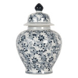 Clayre & Eef   | Decoratie pot met deksel Wit Blauw ø 14x21 cm | 6CE2099