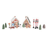 Clayre & Eef   | Decoratie Huisjes met LED (set 17) Bruin Wit 9x8x13 cm / 2xAAA | 6PR5868