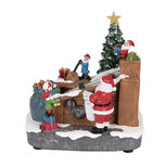 Clayre & Eef   | Kerstdecoratie Kerstman met LED Bruin Wit 20x16x20 cm / 3xAA | 6PR5872