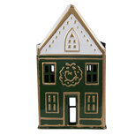 Clayre & Eef   | Theelichthouder Groen Wit 14x12x25 cm | 6Y5921