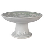 Clayre & Eef   | Taartplateau op voet Wit Groen ø 21x11 cm | 6CE2380