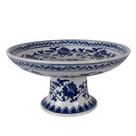 Clayre & Eef   | Taartplateau op voet Wit Blauw ø 26x13 cm | 6CE2383