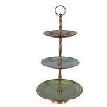 Clayre & Eef   | Etagère 3 laags Groen Roze ø 27x51 cm | 66425