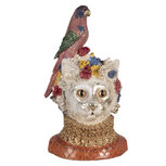 Clayre & Eef   | Decoratie buste Kat met vogel Wit Goudkleurig 24x21x40 cm | 6PR6040