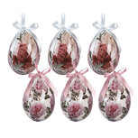 Clayre & Eef   | Decoratie Hanger Ei (set 6) Wit Roze ø 7x10 cm | 66456