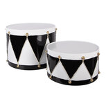 Clayre & Eef   | Decoratie Trommel Wit Zwart (set 2) ø 37x26 / ø 32x17 cm | 6Y5989