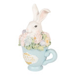 Clayre & Eef   | Decoratie Konijn in mok Wit Blauw 11x9x16 cm | 6PR6076