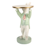 Clayre & Eef   | Decoratie Konijn met schaal Wit Groen 19x14x28 cm | 6PR6099