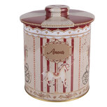 Clayre & Eef   | Blikken Bewaardoos Beige Rood ø 15x17 cm | 6BL0194