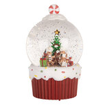Clayre & Eef   | Sneeuwbol met LED Rood Wit ø 12x20 cm / 3xAA | 6PR6166